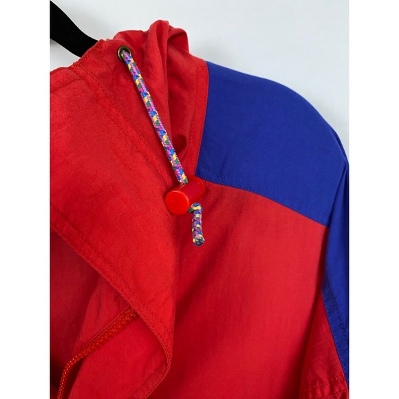 Vintage Eddie Bauer Men's Medium 90s Colorblock Anorak Jacket Red Teal Outdoor - Picture 3 of 8